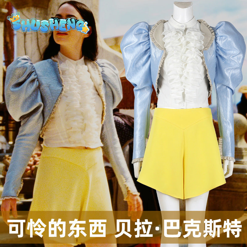 Bella Baxter Cosplay Costume Movie Poor Cos Thing Women Blue Coat Yellow Skirt Halloween Carnival Party Suit