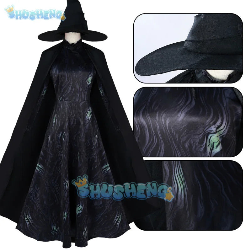 Anime movie magic witch Elphaba Glinda cosplay wicked uniform dress pink black lolita dress wigs hat Halloween party Shusheng