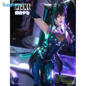 NIKKE：The Goddess of Victory  Mermaid Cosplay Costume Halloween party new black leather tight fitting jumpsuit wig prop sexy set