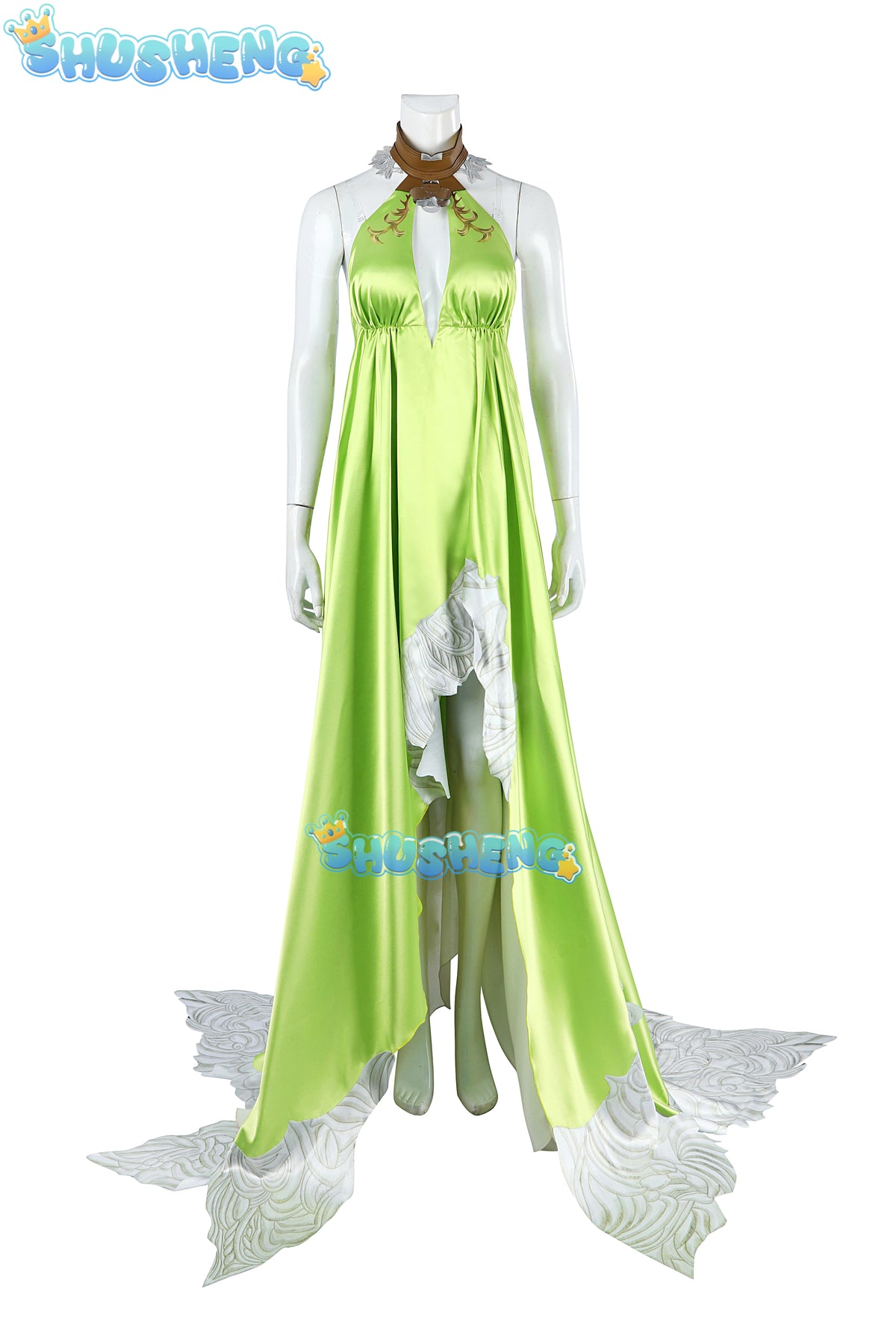 Nophica Cosplay Costume Fantasy XIV:A Realm Reborn Nophica Roleplay Outfit Green Silk Dress Accessories for Halloween Ball Party