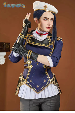Caitlyn·Kiramman LOL Cosplay Arcane Season 2 costume Hat Shoulder Armor Gloves Leg Bag Set Party Carnival Handsome Woman Uniform