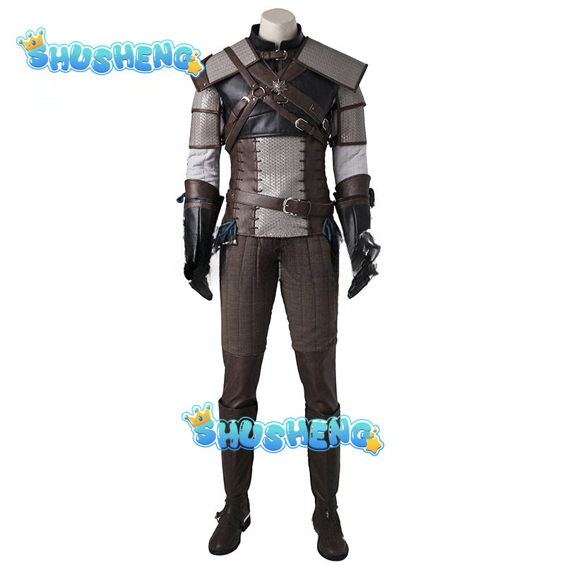 Geralt Cosplay Men Costume Shirt Pants Vest Necklace Witch Outfits For Boy Adult Halloween Carnival Party Disguise RolePlay Suit