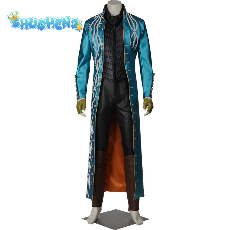 Hot Game DMC3 Cosplay Vergil Costume Mens Battle Suit Vergil Halloween Carnival Party Long Jacket Vest Outfits Custom Made