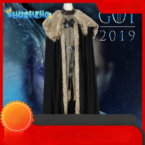 Thrones Cosplay Jon Snow Cosplay Costume Halloween Outfit Leather Long Coat Faux Fur Cloak Men Cape Custom size