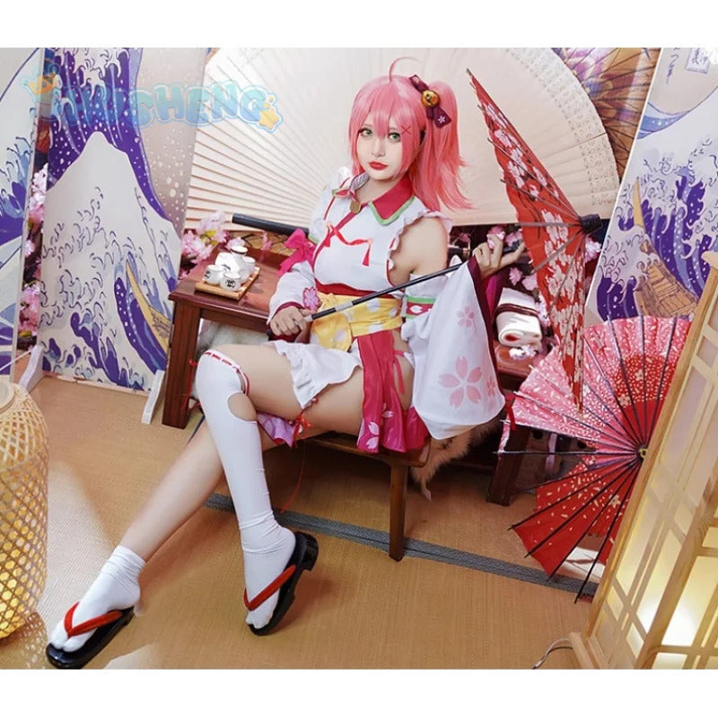 Virtual VTuber Sakura Miko Cosplay Hololive miko Costume Sexy Lolita maid dress wig prop set girls party Christmas gift elite