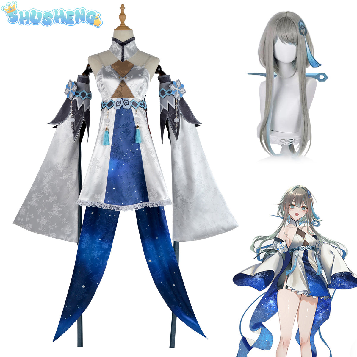 Game Genshin Impact Haagentus Cosplay Costume Beautiful Dress Rompers Scarf Sleevelet Socks Wig Belt