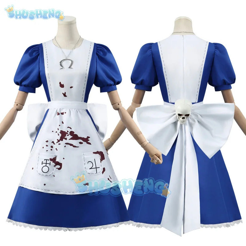 Anime Alice Princess Dress Maid Apron Dress Game Madness Returns Alice Cosplay Costume For Women Girls Halloween Party