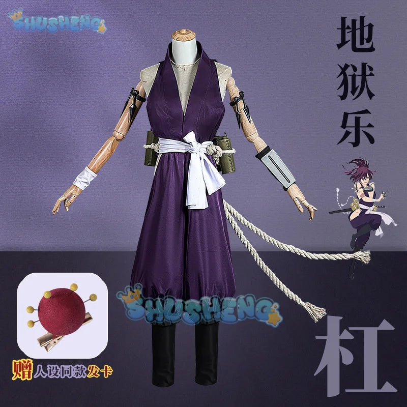 Yuzuriha Cosplay Costume Anime Jigokuraku Wig Kunoichi Outfit Hell's Paradise Sumire Purple Uniform Halloween Party for Women