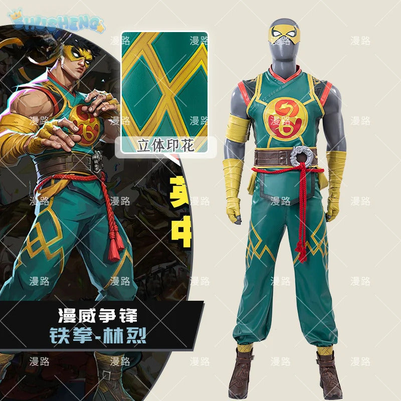 Game Iron Fist Cosplay Rivals Costume Vest gloves belt, mask shoe set Halloween party men's fantasy Iron Fist uniform XS-XXXL