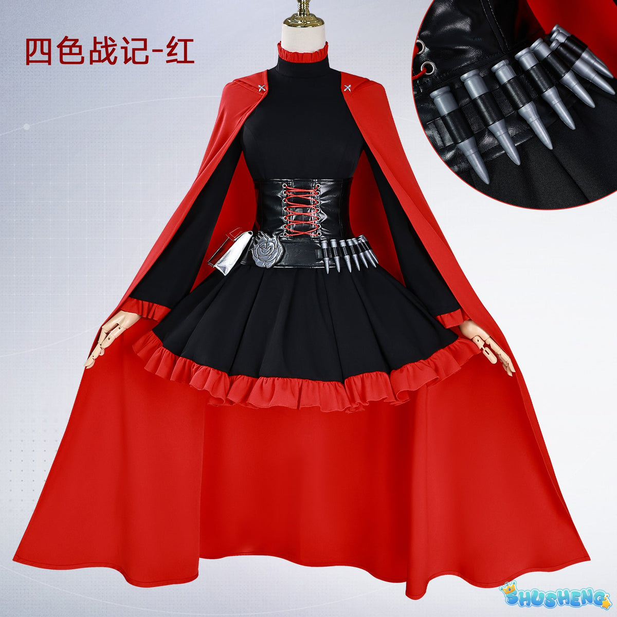 Anime RWBY Cosplay Ruby Rose Red Cape Battle Dress Rose Punk Belt Goth Black Red Lolita Y2K Uniform Halloween Party Customized