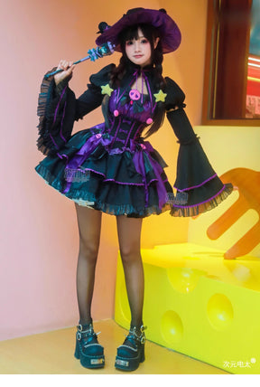 Anime Kuromi Cosplay The little witch Costume Halloween Carnival Sweet Lolita Dress Hat Accessories Socks Prop Kuromi Gothic Set