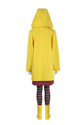 Movie Coraline The Secret Cosplay Costume Coraline Dress with Wybie Lovat Hoodie Jacket Coat Raincoat Halloween Suit