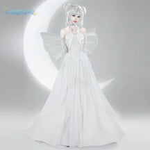 Sailor Tsukino Usagi Moon Cosplay Costume White Moon Dress Wings Bow Sleeves Set Wig For Christmas Halloween Game Party