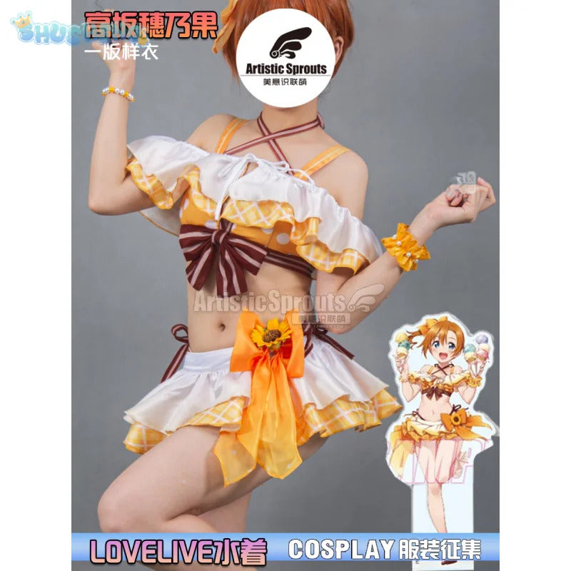 Honoka Kousaka Anime LoveLive! Cosplay Costume Women Halloween Party Sweet Top Skirt Headwear Set Summer Vacation Beach swimwear
