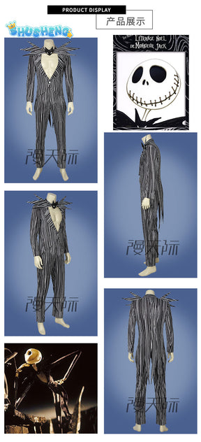 Scary Horror Jack Skellington Cosplay Costume Christmas Jack Uniform Clothes Striped Men Suit Halloween Costumes