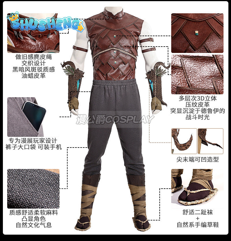 Halsin Cosplay Costume BG3 Halsin Battle Suit With Shoes Custom Made Male Halloween Carnival Party Outfit