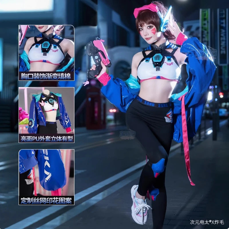 OW D.Va Overwatch Cosplay Tokyo Official Valley Costume Leather jacket strapless pants wig prop set Halloween fashion uniform