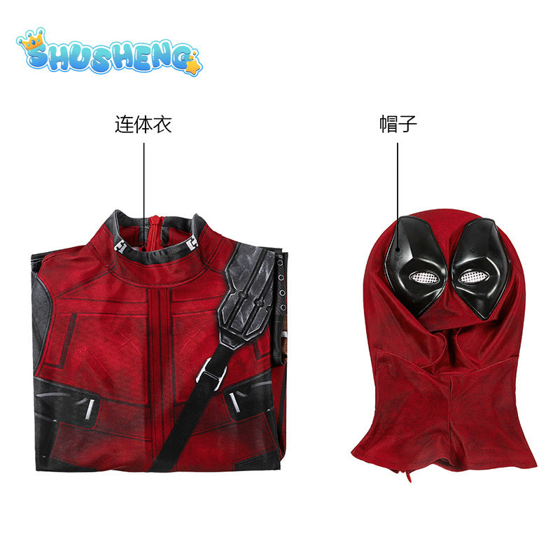 Anime Kids Adult Superhero Deadpool Cosplay Costumes Bodysuit Attached Mask Suits Halloween Party for Boy Girls