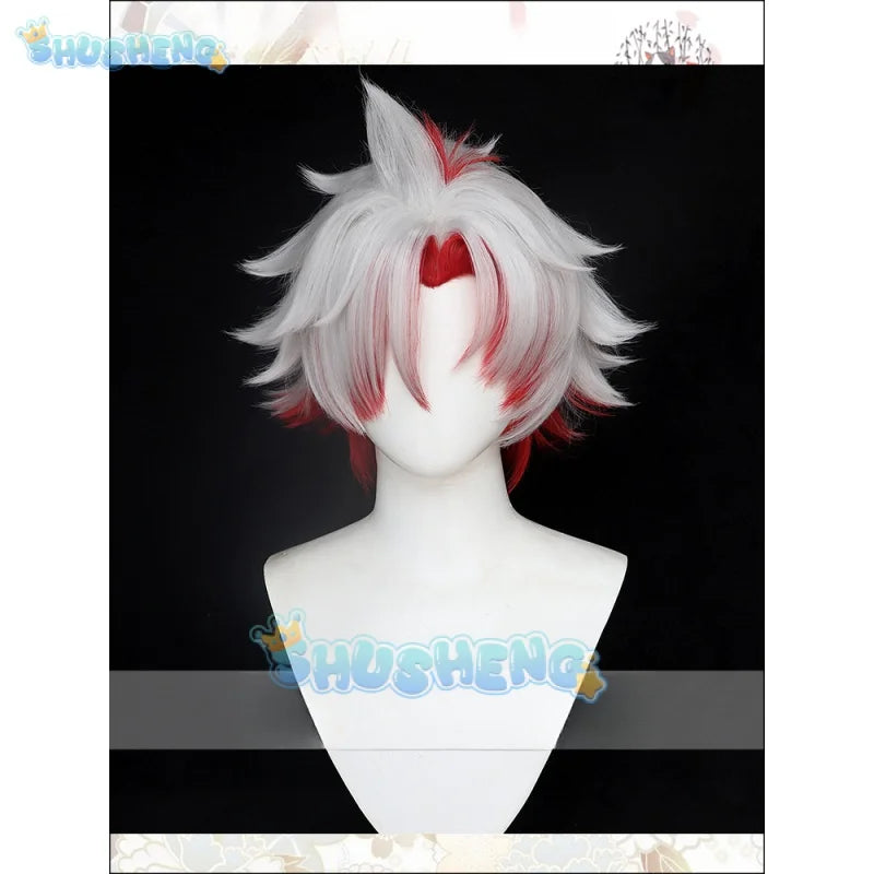 New Game Wuthering Waves Cosplay Wig White Red Short Heat Resistant Synthetic Hair Halloween Party Role Play Carnival Scar