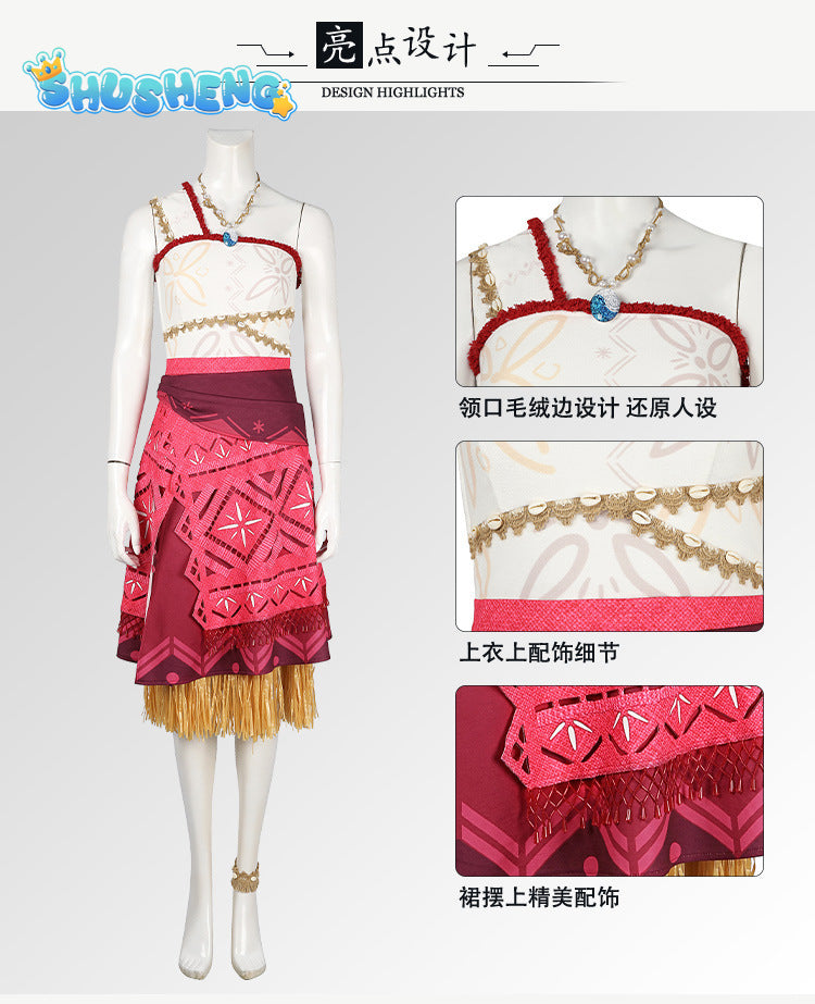 Moana Cosplay Costume Princess Dress Adult Top Skirt Necklace Full Set Female Halloween Carnival Party Moana2 Dress Outfits