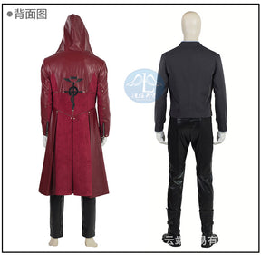 Anime Edward Elric Fullmetal Alchemist Cosplay Costume Wig Red PU Hooded Windbreaker Coat Combats Man Carnival Party Suit