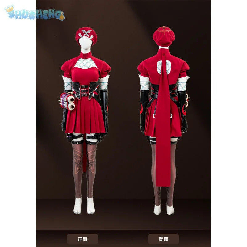 Psylocke Cosplay Rivals Red Ghost Hunter Costume Hat shoes suspender dress gloves socks prop set Halloween women fantasy uniform