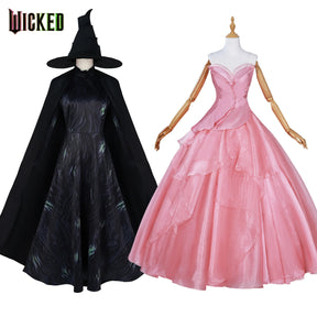 Anime movie magic witch Elphaba Glinda cosplay wicked uniform dress pink black lolita dress wigs hat Halloween party Shusheng