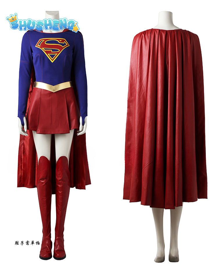 Supergirl Cosplay Outfit Superhero Kara Zor-El Danvers Halloween Costumes Jumpsuit Skirt  Girl Comic Con Suit