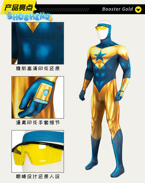 Gold Star Michael Cosplay Costume Jumpsuit Headgear Glasses Outfit Superhero Bodysuit Booster Halloween Costumes Man Zentai Suit