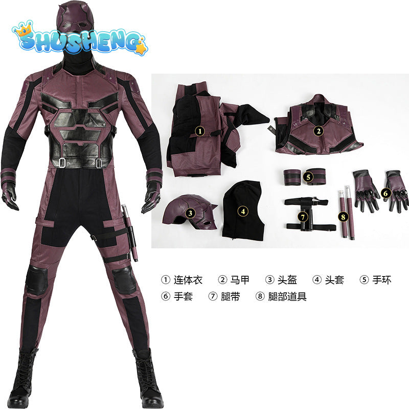 Superhero Daredevil Cosplay Costume Jumpsuit Michael Murdock Soldier Battle Suit With Headgear Full Set