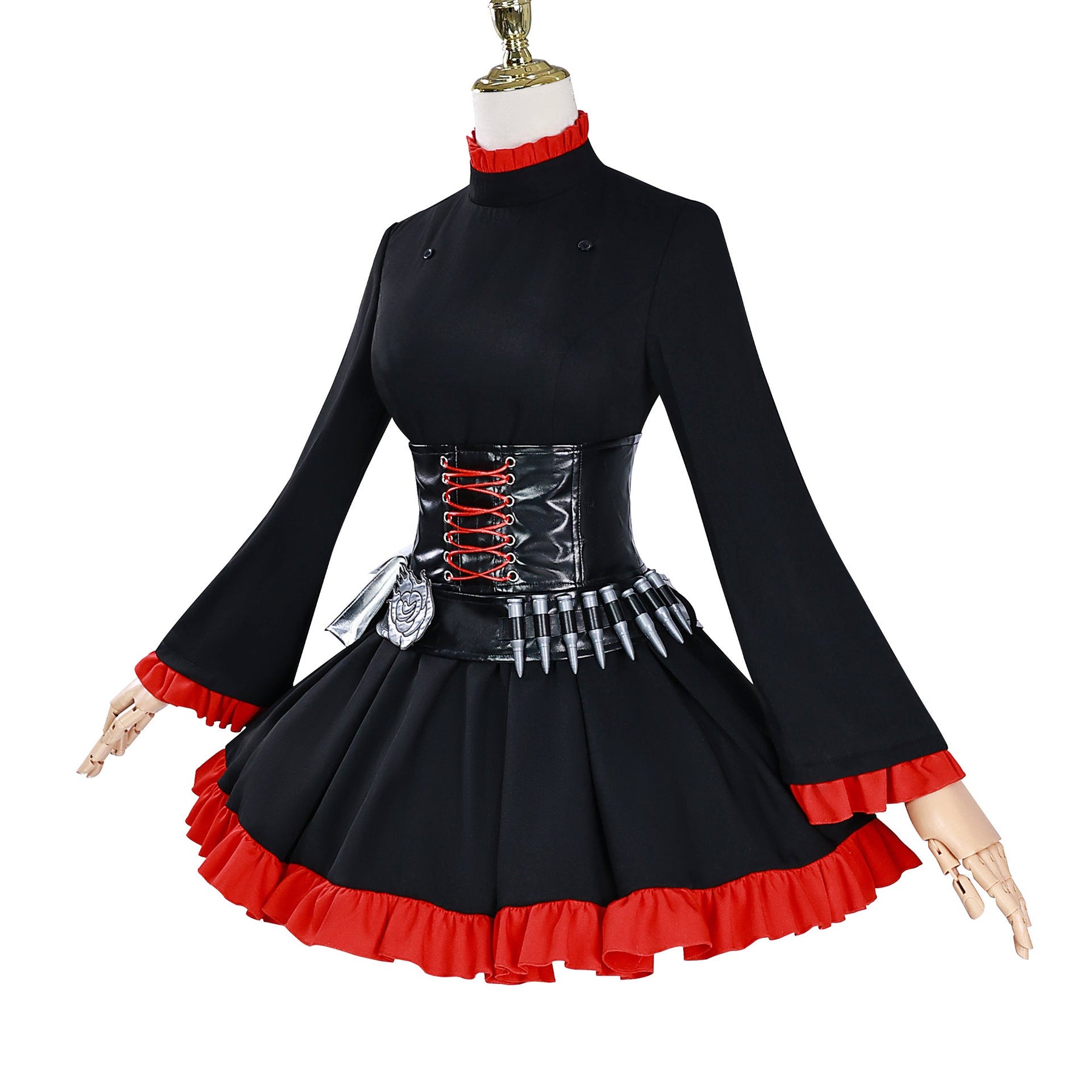 Anime RWBY Cosplay Ruby Rose Red Cape Battle Dress Rose Punk Belt Goth Black Red Lolita Y2K Uniform Halloween Party Customized