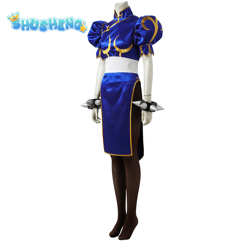 Chun Li Games eet Fighter V Cosplay Costumes Blue Cheongsam Dress Women Sexy Suit Halloween Carnival Clothing