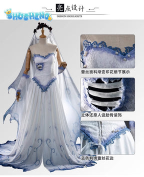 Diaguise Emily Cosplay Dress Woman Tim's Bride Victor's Wife Emily Long Dress Ghost Gothic Dress Halloween Costumes for Woman