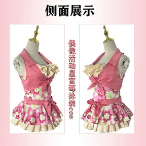 Anime Hoshimiya Ichigo Aikatsu！Cospaly Costume Halloween pink sweet dress vest belt prop set beach women New swimsuit uniform