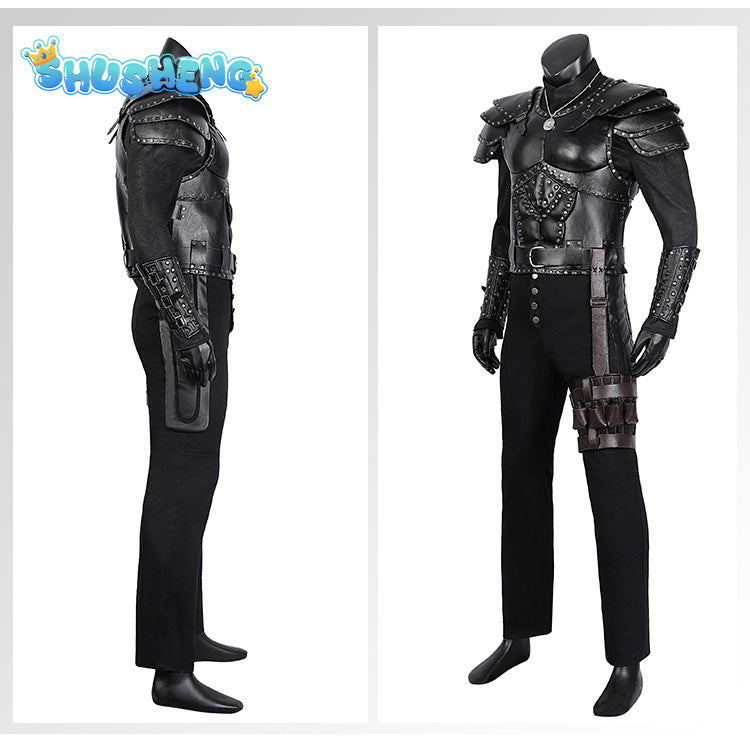 Geralt of Rivia Cosplay Fantasia Costume Leather Jacket for Adult Man Uniform Top Pants Belt Outfit Halloween Carnival Costumes