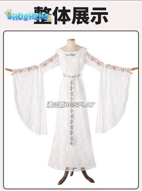 Movie Galadriel Cosplay Costume Women's White Dress Halloween Elf Cosplay Queen Outfit