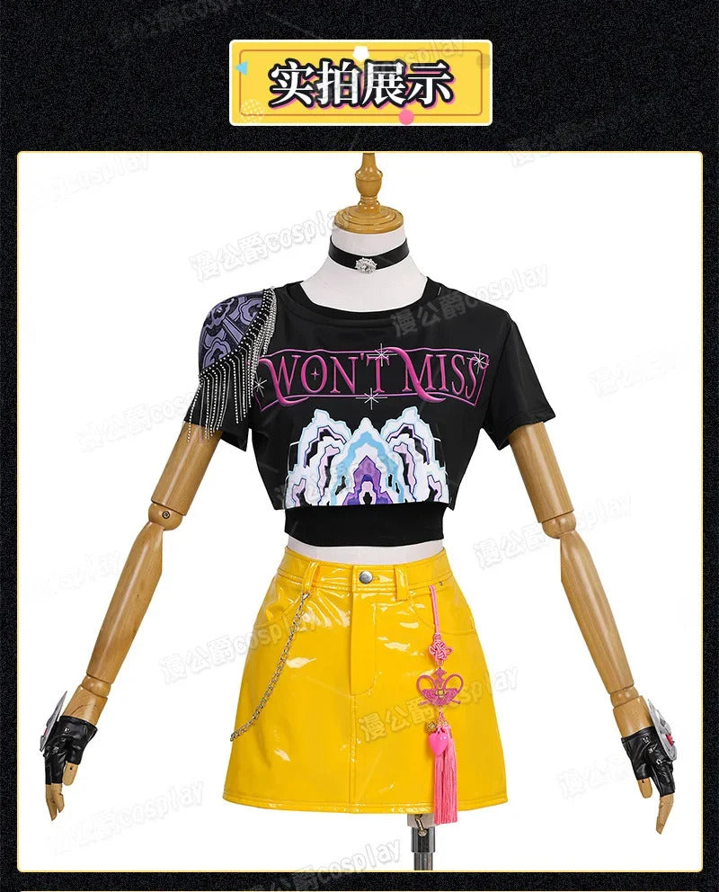 Anime KPop Demon Hunters Mira Cosplay Costume Black Gold Stage Outfit Huntrix Uniform Halloween Party Women Girls Carnival
