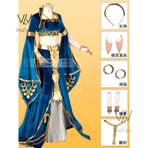 Blue velvet princess dress Zelda cosplay costume woman top skirt outfit full set and wig are sold custom size