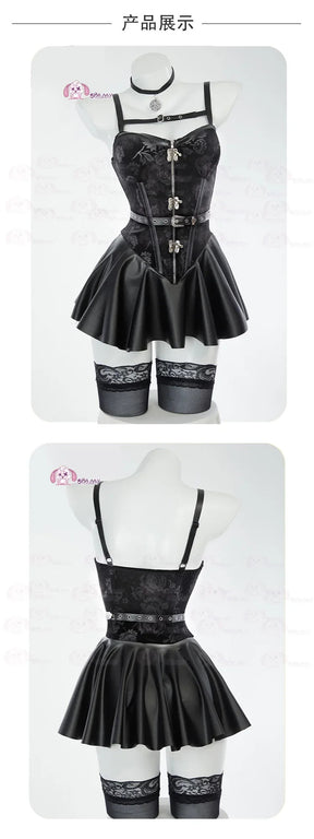 Witcher 3 Wild Hunt Cosplay Yennefer of Vengerberg Costume party Women sexy black leather lace dress jacket gloves socks set