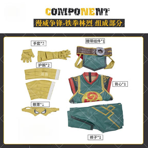 Game Iron Fist Cosplay Rivals Costume Vest gloves belt, mask shoe set Halloween party men's fantasy Iron Fist uniform XS-XXXL