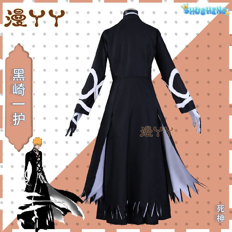 Anime Bleach Kurosaki Ichigo Cosplay Costume Japanese Manga Cosplay Black and White Outfit Halloween Role Play Uniform for Men