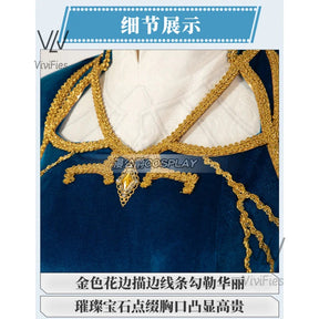 Blue velvet princess dress Zelda cosplay costume woman top skirt outfit full set and wig are sold custom size