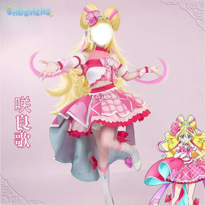 You and Idol Precure♪ Sakura Uta Cosplay Costume Halloween Carnival Women Sweet Pink Lolita Dress Accessories Props Wig Uniform