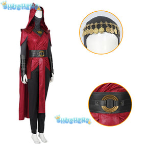 High Quality Halloween Carnival Dark Witch Red Women Outfit Nightsister Merrin Cosplay Costume With Accessories