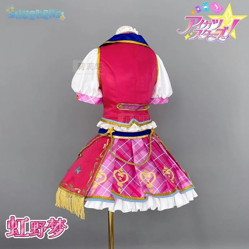 Anime Nijino Yume Aikatsu Stars! Cosplay Costume Cute New Pink Lolita Campus Dress Halloween Party Props Wig Women's Set