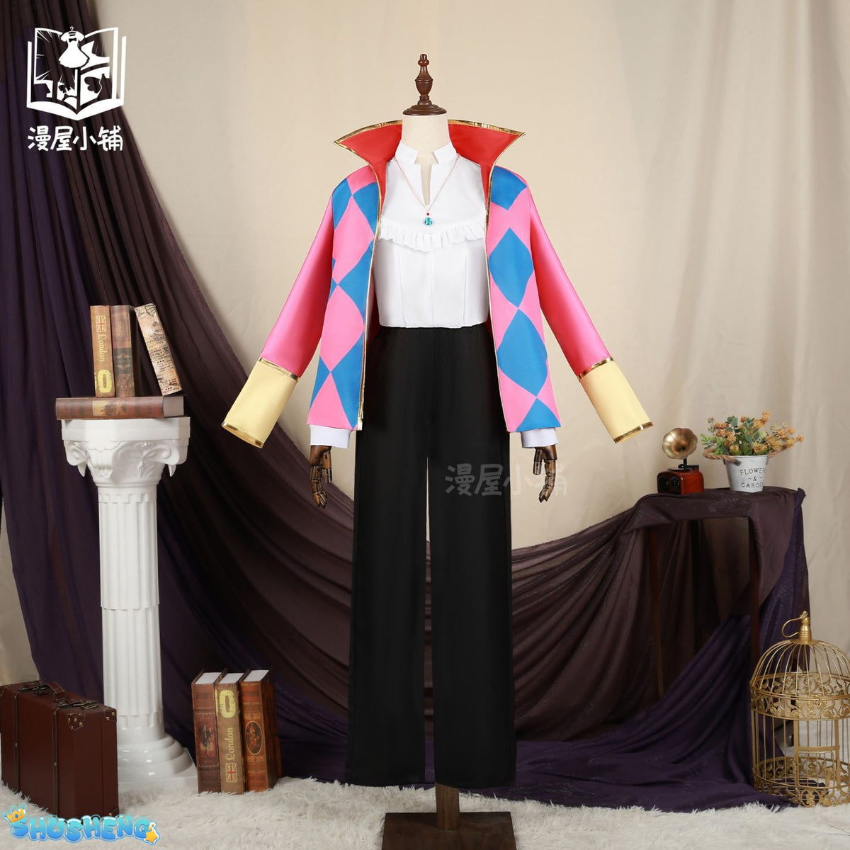 Howl Cosplay Costume Anime Full Set With Jacket Shirt Pants Necklace Earnings For Halloween Comic Con Big Size Howl Outfits