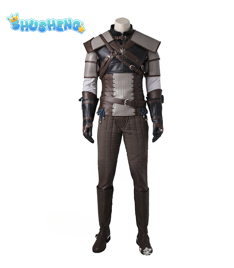 Game Witcher 3 Cosplay Costume Wild Hunt Geralt of Rivia Adult Man Hero Suit Leather Jacket Coat Halloween