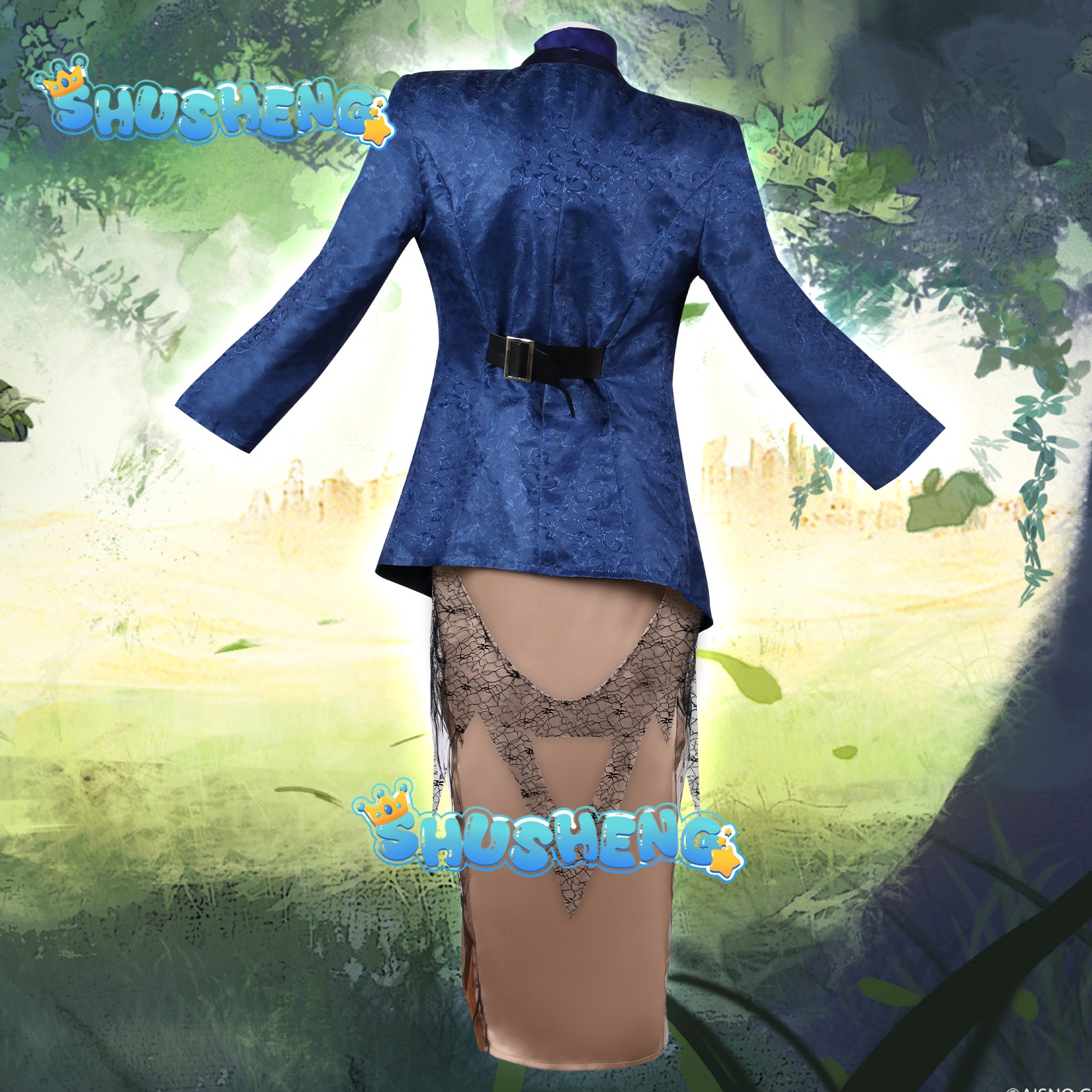 Game Path to Nowhere Cosplay Vautour Blue Costume Sexy silk long skirt jacket accessories Halloween party Blue Vautour uniform