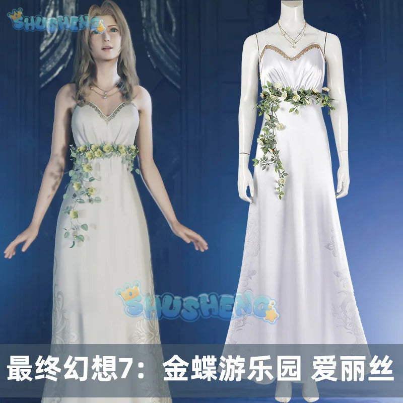 Game Final Fantasy VII Rebirth Aerith Gainsborough Cosplay Costume Women Girls Aerith White Dress Suit Halloween Party Outfits