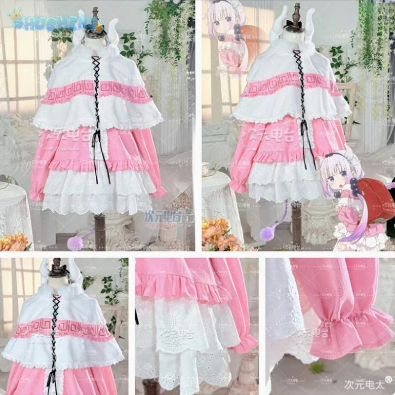 KannaKamui Miss Kobayashi's Dragon Maid Cosplay Costume Halloween party pink Lolita girl dress accessories props wig uniform set